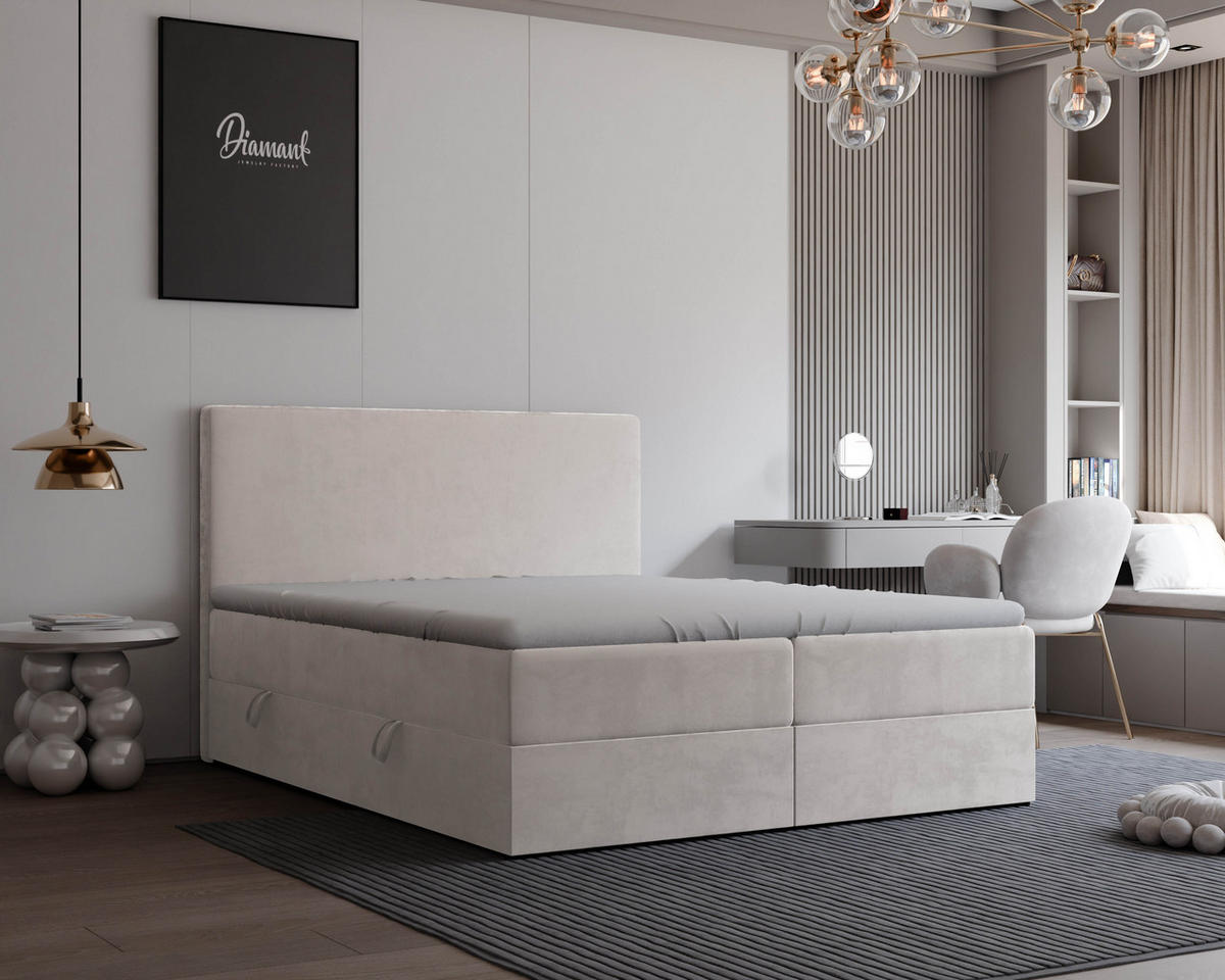 BOXBETT 160x200 cm mit Topper - Beige, Holzwerkstoff/Textil (160/200cm) - Idohome