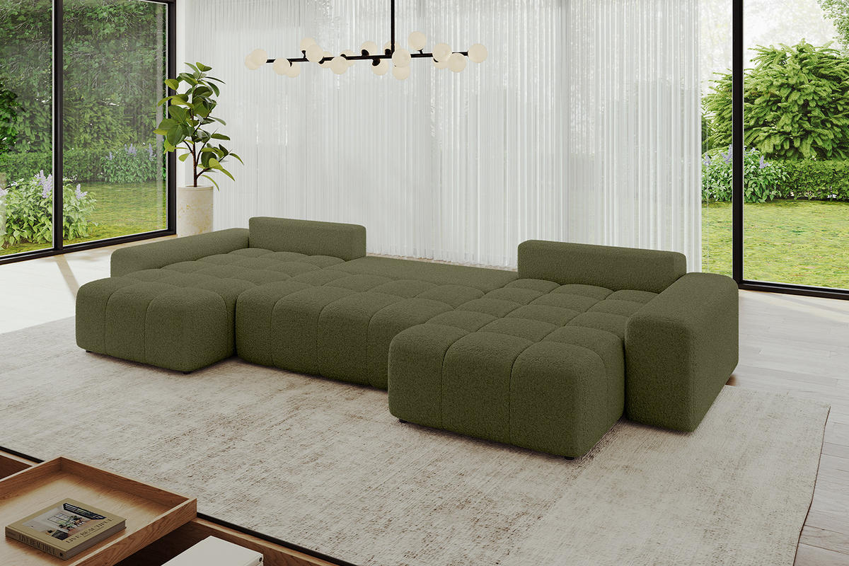 WOHNLANDSCHAFT ENIL-U 401x189x68 Grün Bouclé - Grün, Holzwerkstoff/Kunststoff (401/68/189cm) - ALTDECOR