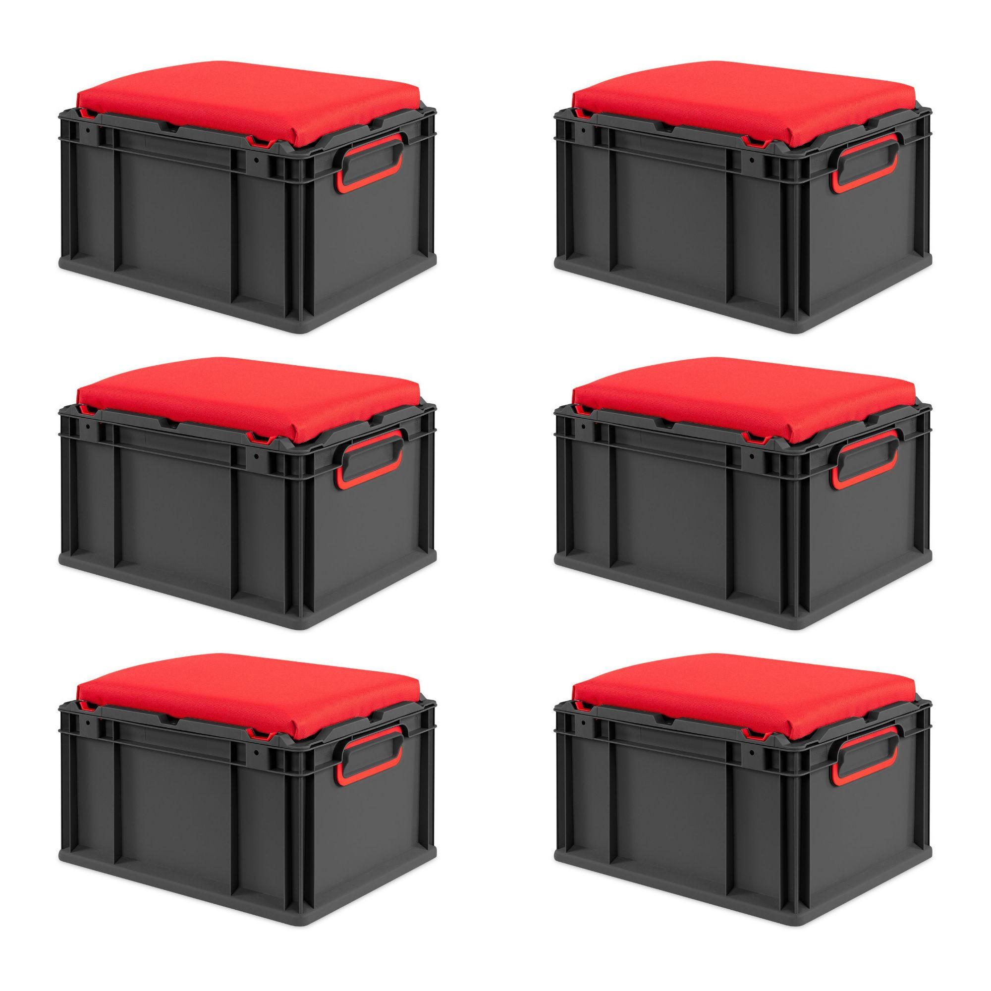 EUROBOX 6x NextGen Seat Rot, HxBxT 26,5x30x40cm, 20 Liter, Griffe geschlossen, Schwarz - Schwarz, Kunststoff (30/26.5/40cm) - PROREGAL