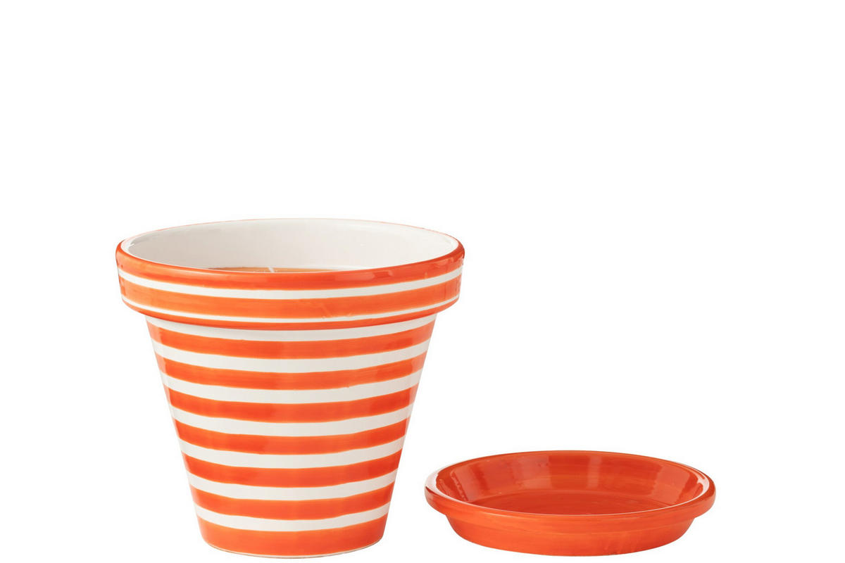 BLUMENTOPF GRANADA STRIPES - Töpferei - Orange - L - Ø 35 cm - Multicolor, Keramik (35/33cm) - J-Line