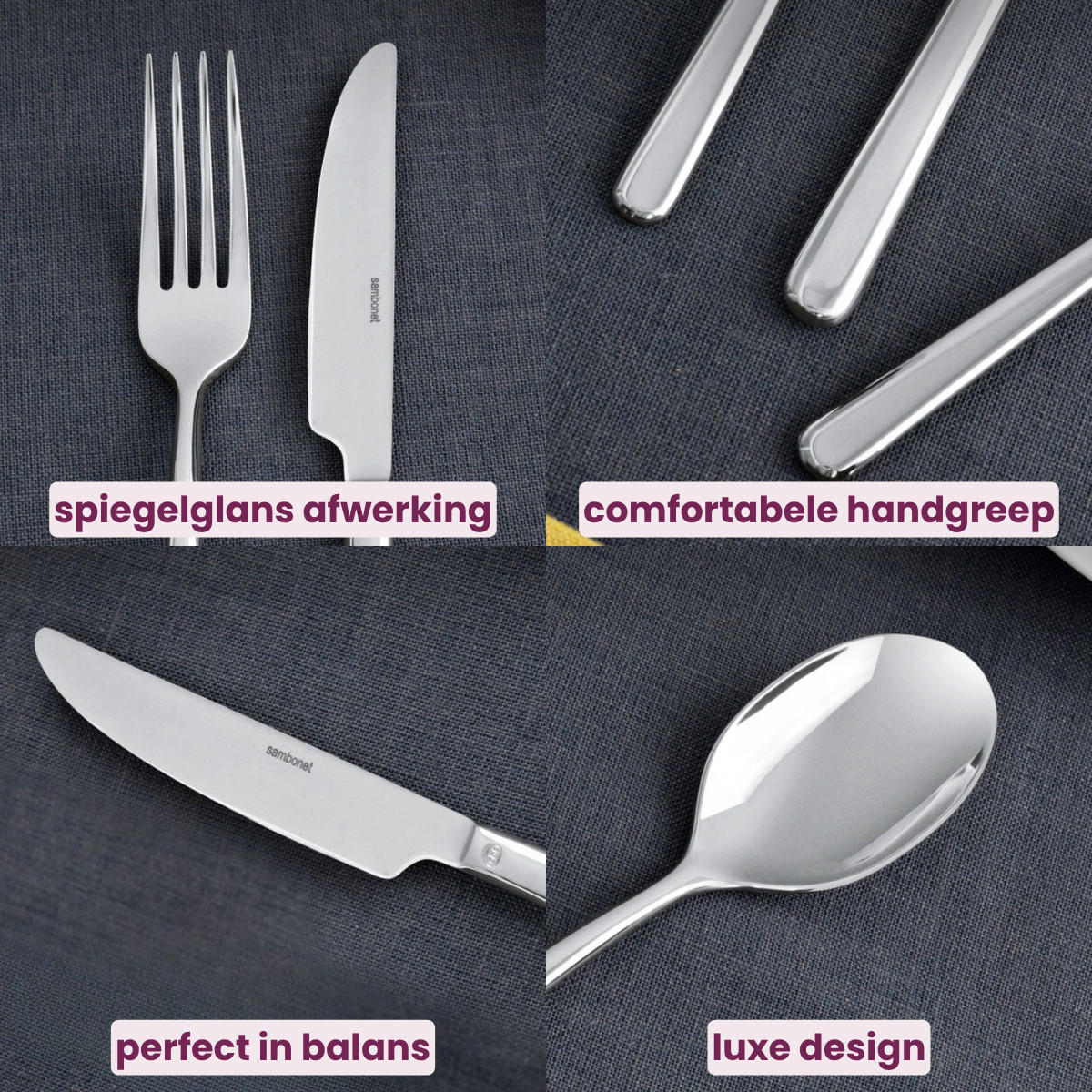 BESTECKSET Linear - Champagne - 30-teilig / 6 Personen - Champagner, Metall - Sambonet