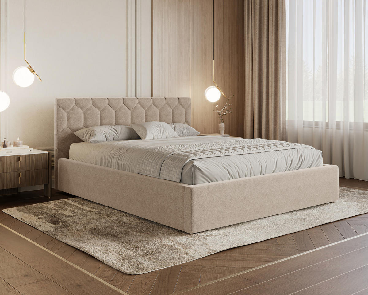 POLSTERBETT 02 180 x 200 cm – Casa – Bett mit Federmechanismus und Stauraum - Beige, Holz - ROYAL24_MARKT
