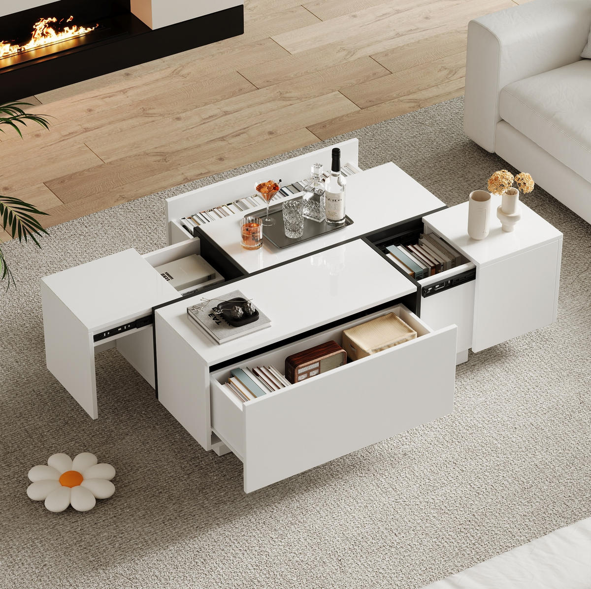 COUCHTISCH mit 4 Schubladen 100 x 60 x 40 cm Weiß Spanplatte - Weiß, Holzwerkstoff (100/60/40cm) - Meubliv