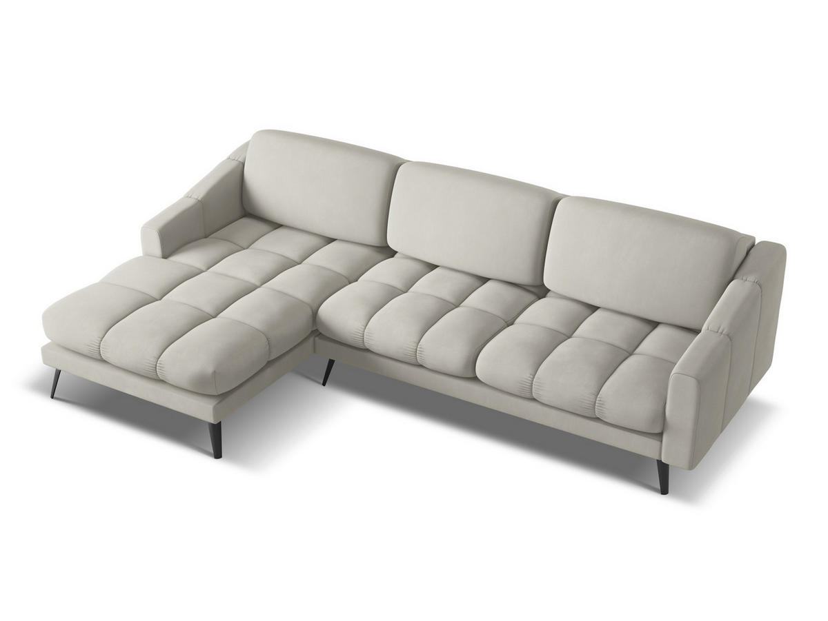 ECKSOFA Links Chenille Stoff Beige - Beige/Schwarz, Textil/Metall (160/264cm) - Makamii