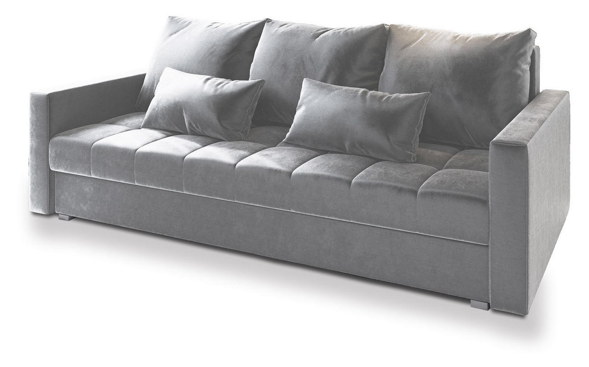 BETTSOFA SIRO Hellgrau Plüsch-Stoff mit Schlaffunktion - Hellgrau, Textil (222/83/86cm) - MASSENO