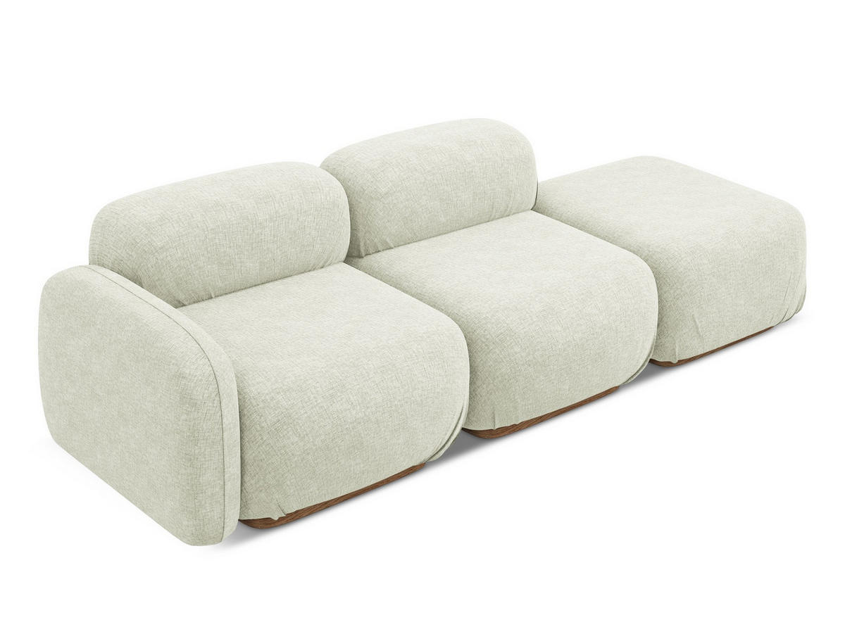 3-SITZER SOFA Rechts Chenille Stoff Weiß - Weiß/Braun, Holz/Textil (258/73/95cm) - Makamii