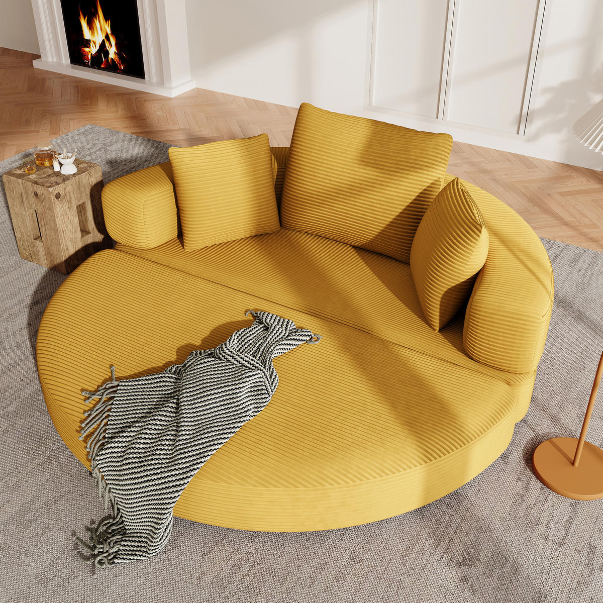 SCHLAFSOFA 173/88/60 cm Gelb mit 3 Kissen - Gelb, Textil (176/40/173cm) - Oxeza
