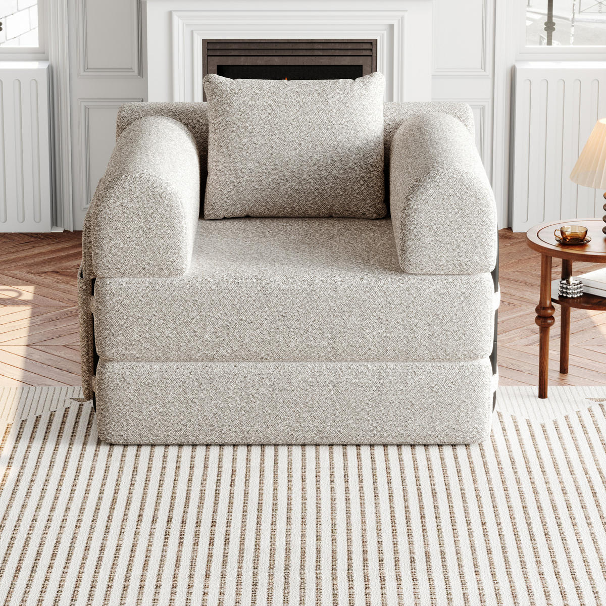 SCHLAFSOFA 2-in-1, Chenille mit Armlehnen-Staufach & Stahlrahmen, 94/181,6/49,5 cm, Beige - Beige, Textil (94/49.5/181.6cm) - Redom