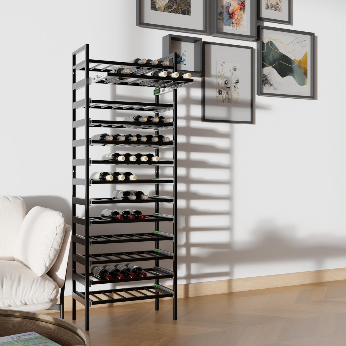 WEINREGAL Amarone Metall,Schwarz, Für 91 Weinflaschen 170/60/30cm - Schwarz, Metall (30/170/60cm) - Metalo Pro