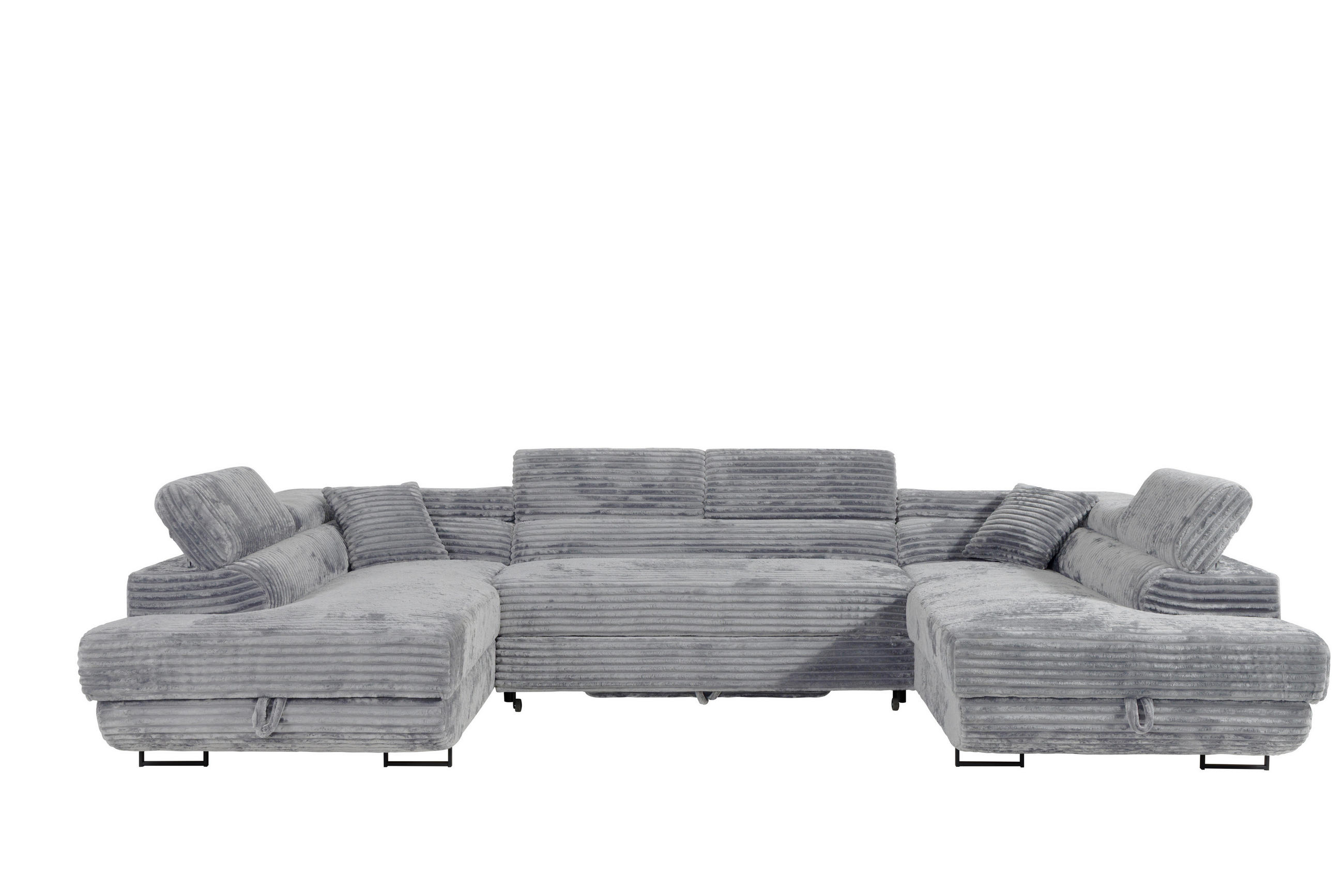 WOHNLANDSCHAFT SERENA U mit Stauraum, Hellgrau - Hellgrau, Textil (340/90/205cm) - KS Home Concept