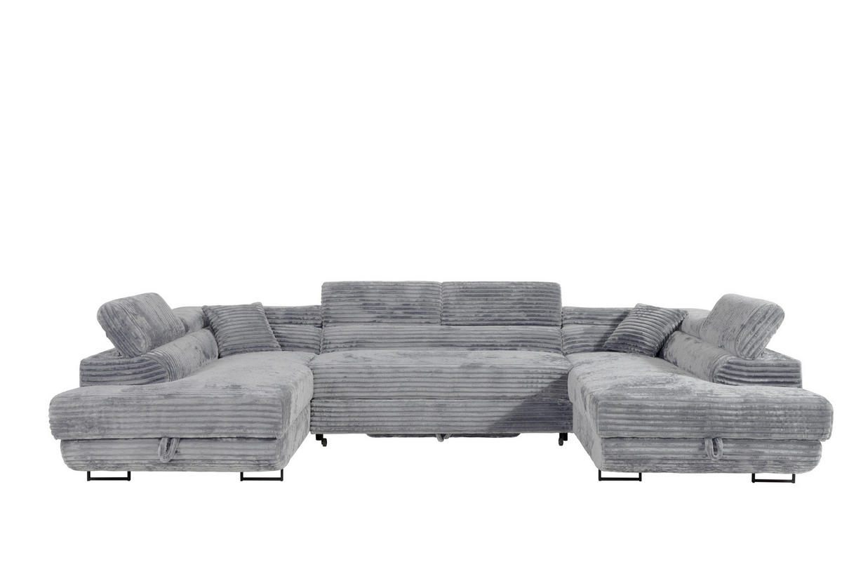 WOHNLANDSCHAFT SERENA U mit Stauraum, Hellgrau - Hellgrau, Textil (340/90/205cm) - KS Home Concept