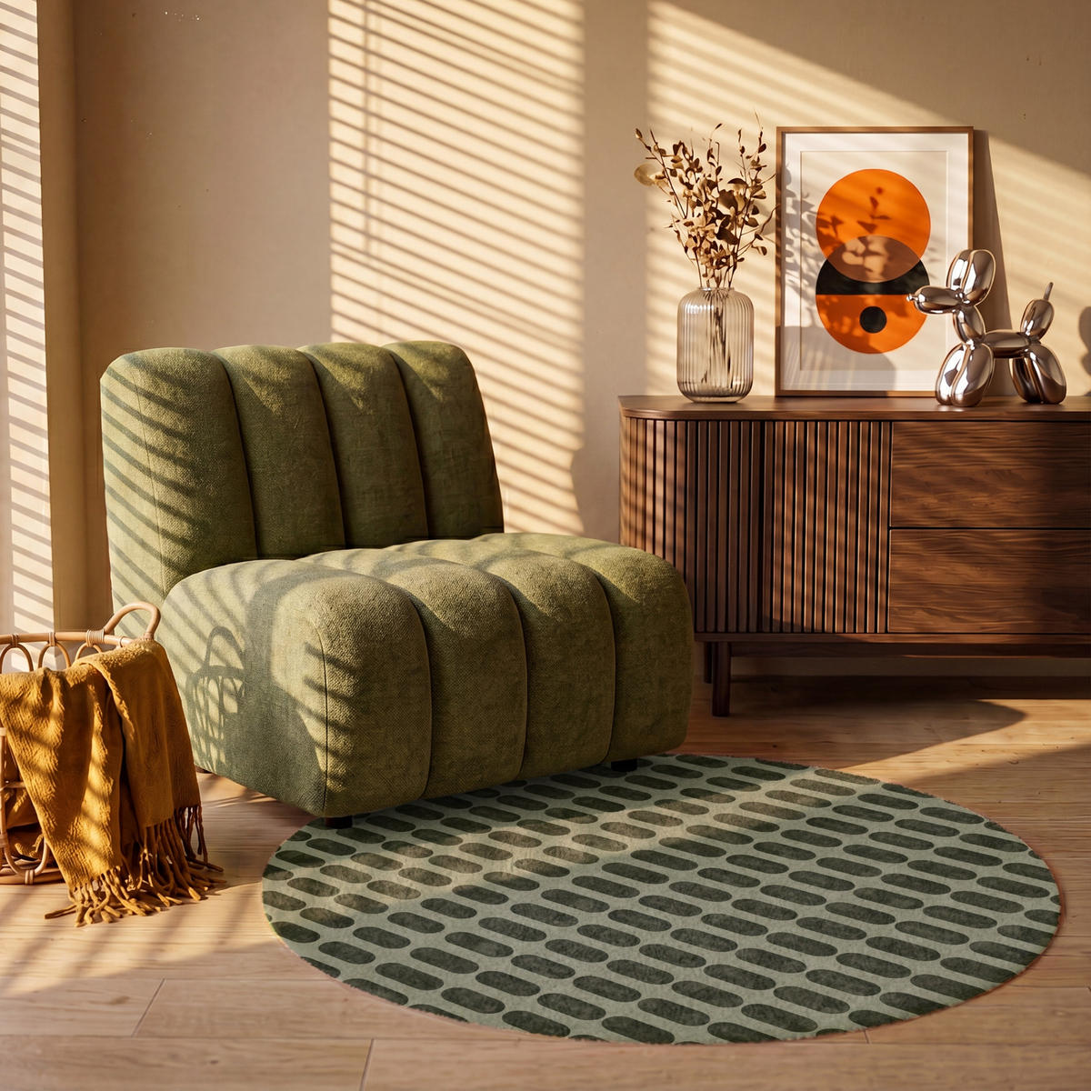 TEPPICH - Rhythmic - Aufschlag - Grün - 120x120 cm - Olivgrün, Kunststoff/Textil (120/0.4cm) - OnlyWow