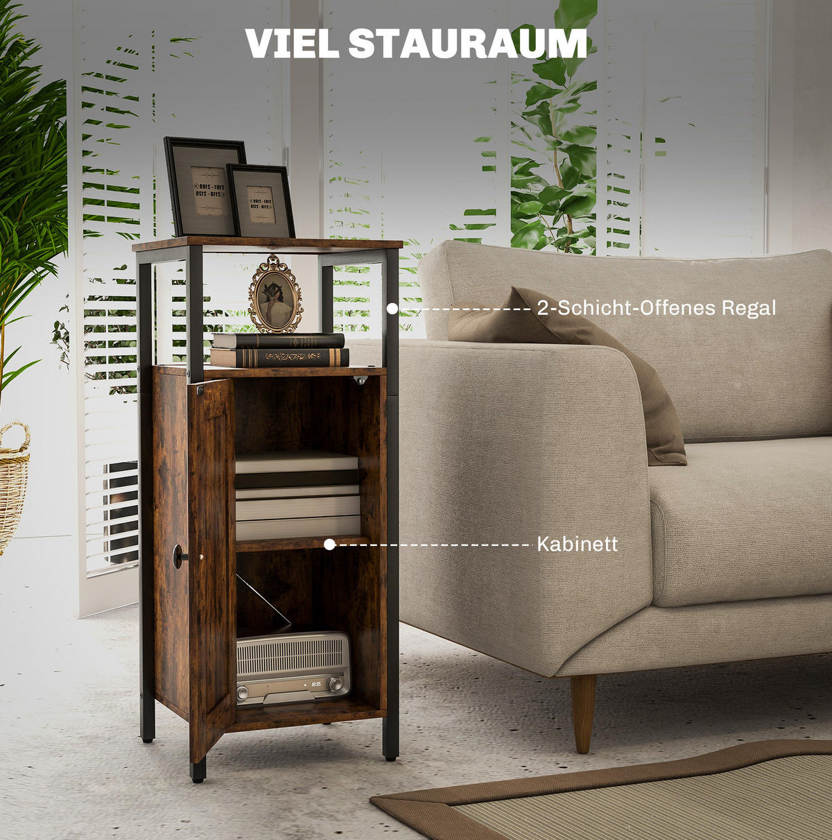BEISTELLTISCH 34/30/80 cm in Braun mit Schrank und verstellbarem Regal - Braun, Holzwerkstoff (34/30/80cm) - Flora Grace