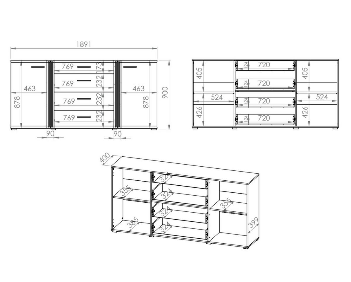 SIDEBOARD ADAGIO Weiß 190x42x90 cm - Weiß, Holzwerkstoff (190/90/42cm) - FURNLUX