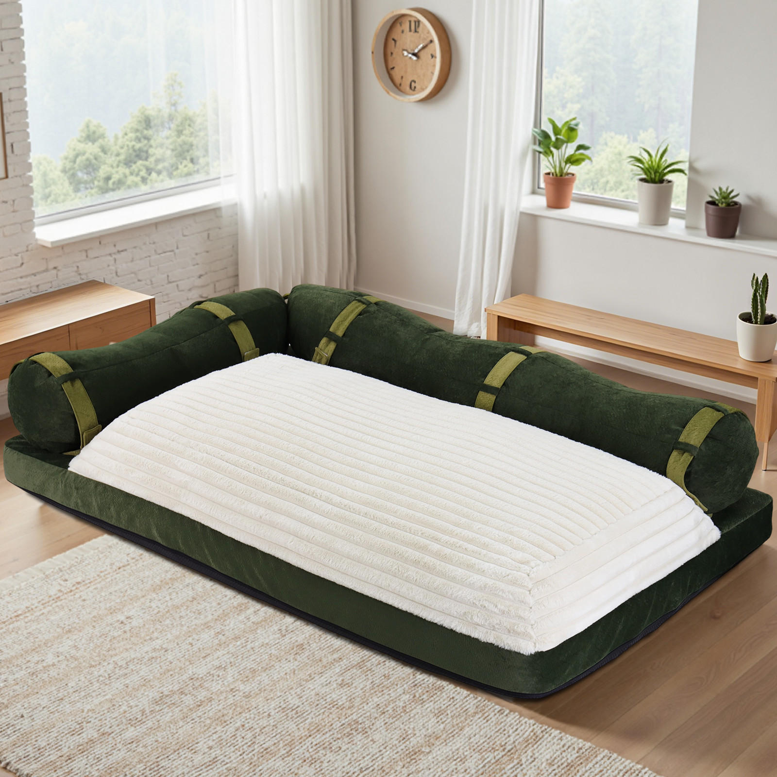 SOFA Bambus cord grün - Beige/Grün, Textil (110/40/180cm) - Vercart