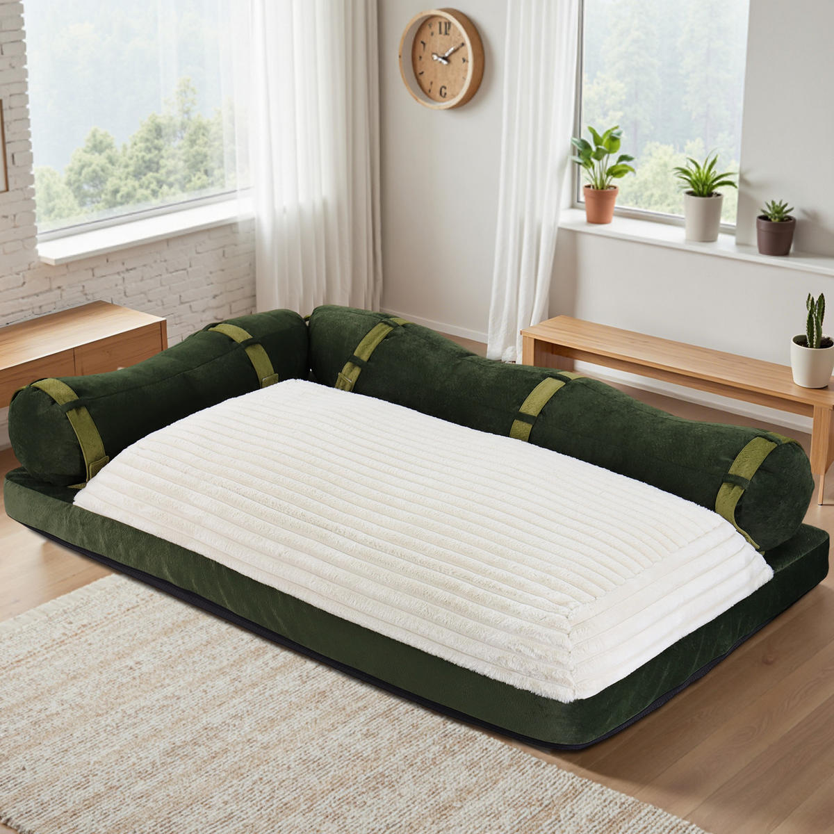 SOFA Bambus cord grün - Beige/Grün, Textil (110/40/180cm) - Vercart