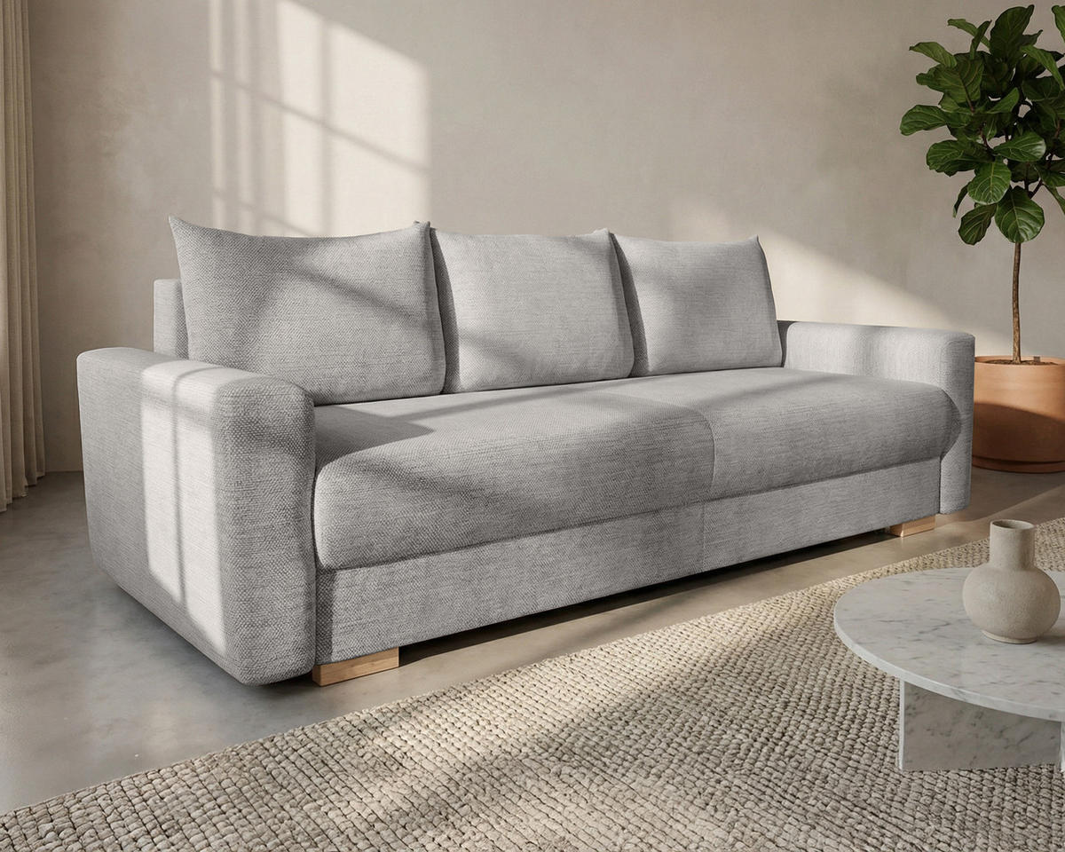 3-SITZER-SCHLAFSOFA ELMA mit Bettfunktion, grau - Grau, Holz (92.5/79/230cm) - Homesy