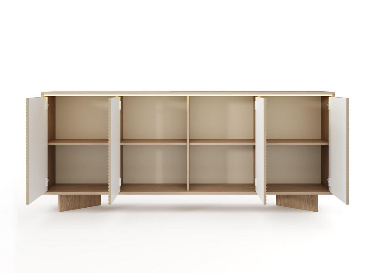 SIDEBOARD DEMI Cappuccino, Viertürig Breite Kommode mit LED-Beleuchtung - Cappuccino, Holzwerkstoff (204/84/40cm) - Bettso