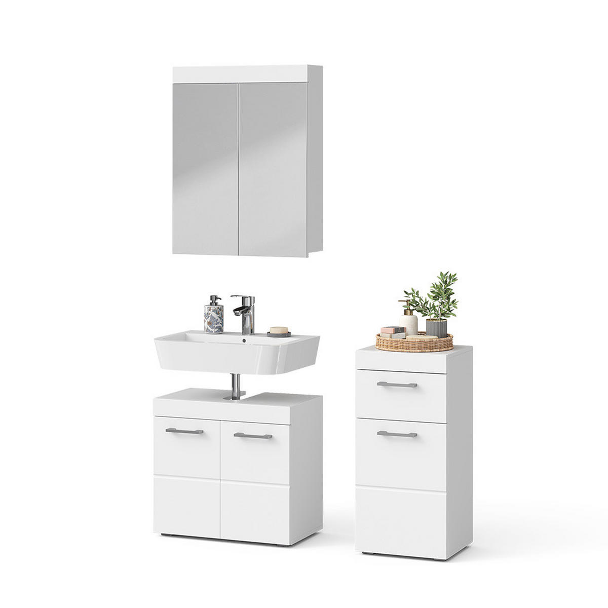 SADA NÁBYTKU DO KOUPELNY Luna Bílá 3 díly - bílá, kompozitní dřevo (60/56/34cm) - Vicco