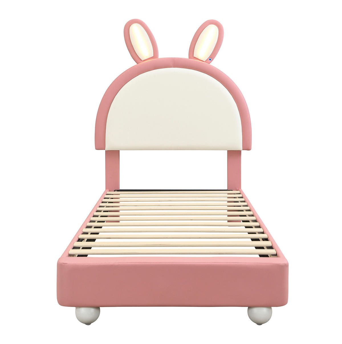 KINDERBETT 90/200 cm mit Hasen-Kopfteil und LED-Lichtleiste in Rosa/Weiß - Weiß, Kunststoff (90/200cm) - BEAOK