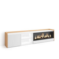 LOWBOARD, Weiß und Eiche, 212/35/50cm, Kamin mit Feuereffekt XXL - Weiß, Holzwerkstoff (212/50/35cm) - Skraut Home