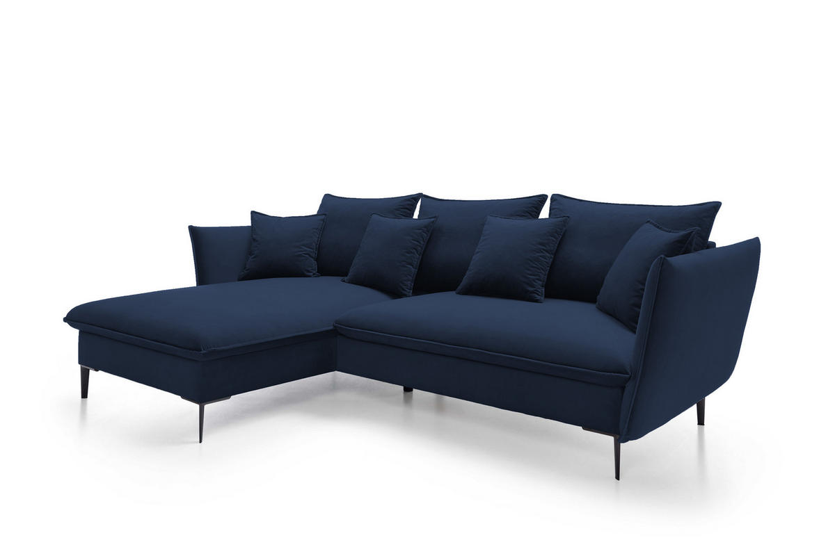 ECKSOFA GLOSS mit Schlaffunktion, Ottomane & goldenen Füßen – Samtsofa im GLOSSour-Stil mit Zierkissen, 258x167x91cm, Linke, DUNKELGRAU - Dunkelgrau, Holz/Textil (167/258cm) - DomoHome