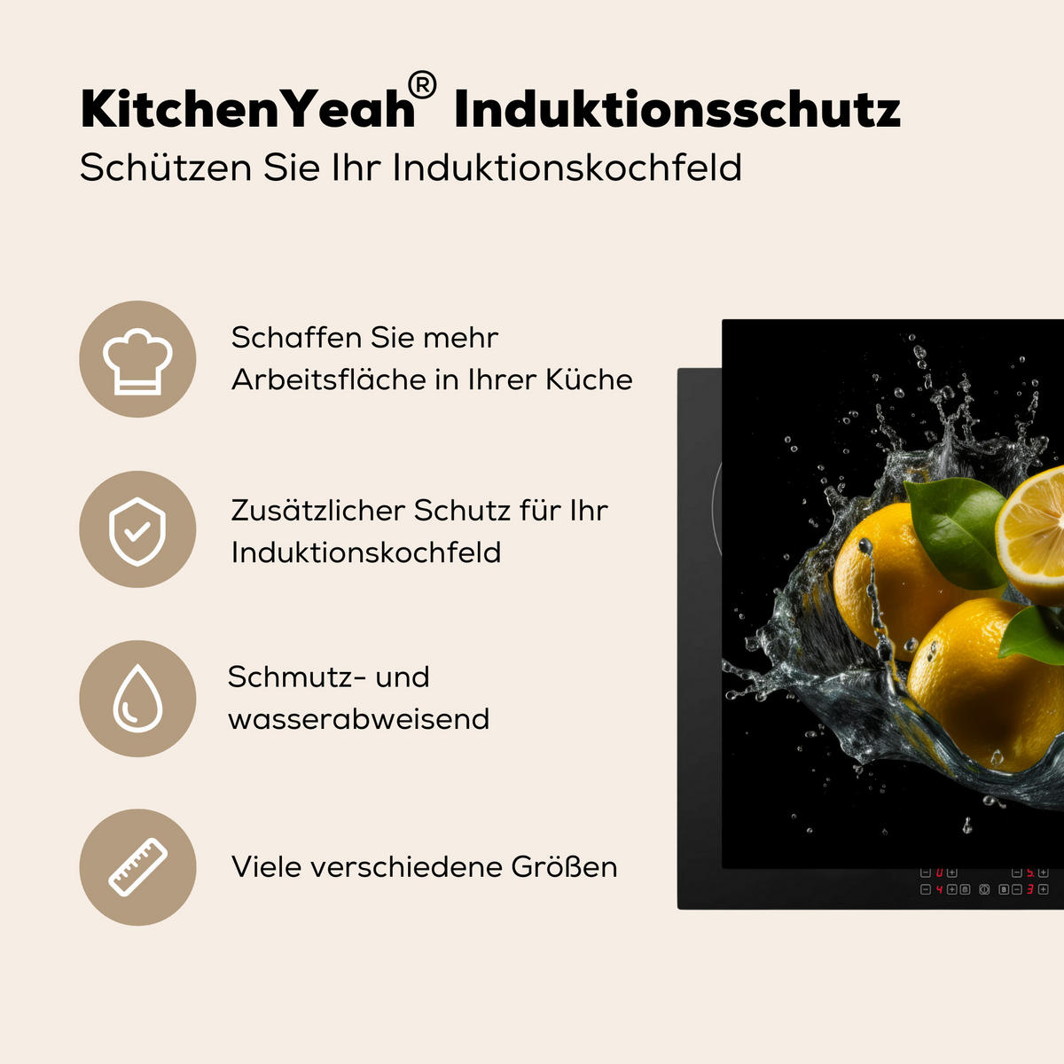 HERDABDECKPLATTE Zitrone - Obst - Gelb - Schwarz 65x52 cm - Gelb, Kunststoff (65/0.2/52cm) - MuchoWow