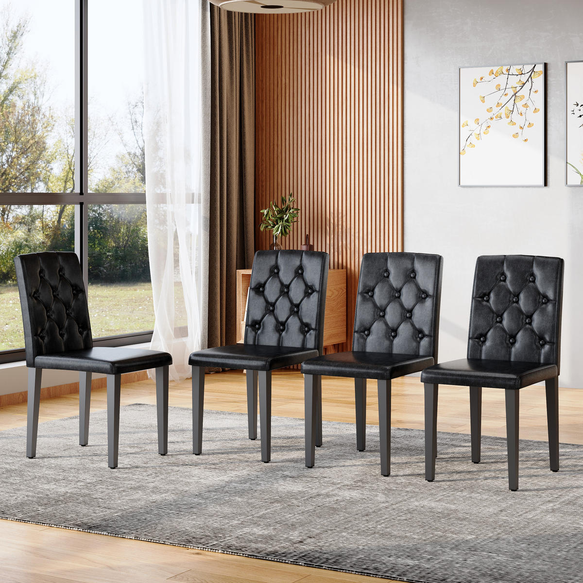 STUHL-SET DE-36651 4 Stück mit PU-Bezug und Metallbeinen Schwarz - Schwarz, Metall (46/89/42cm) - ComfortXL