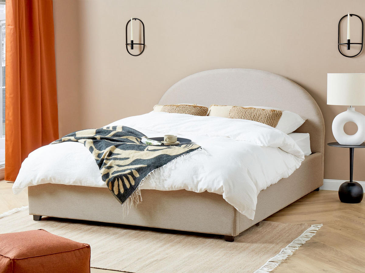POLSTERBETT Hellbeige 160x200 cm Vaucluse - Creme, Textil/Metall (160/200cm) - Beliani