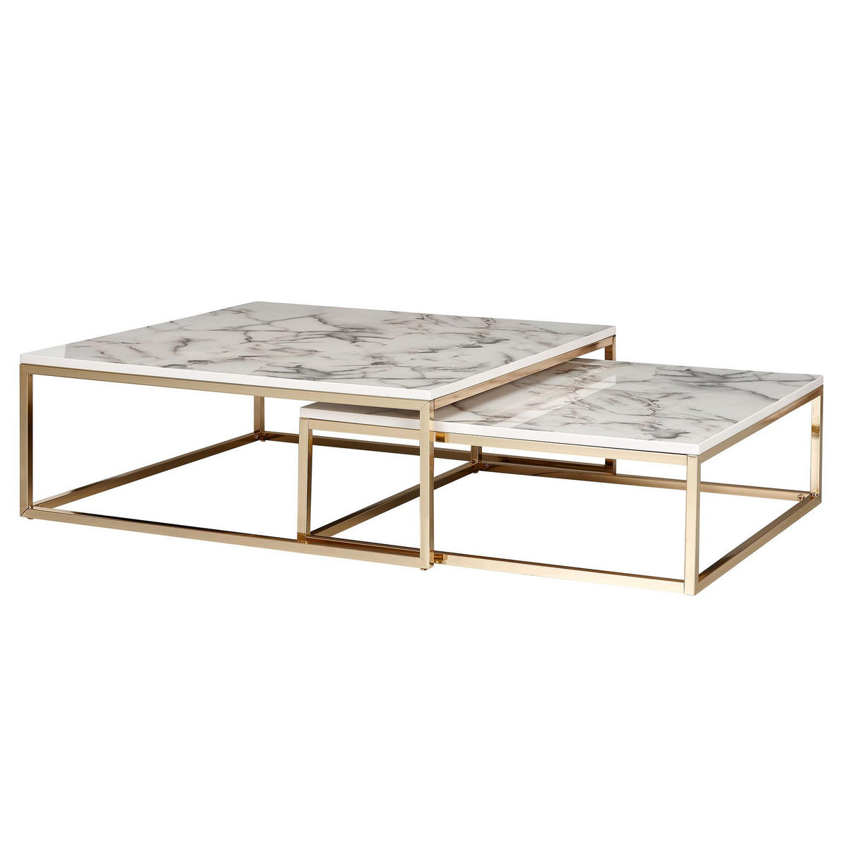 COUCHTISCH Set NURA Marmor Optik - Weiß, Holzwerkstoff (75/75/27cm) - tinkaro