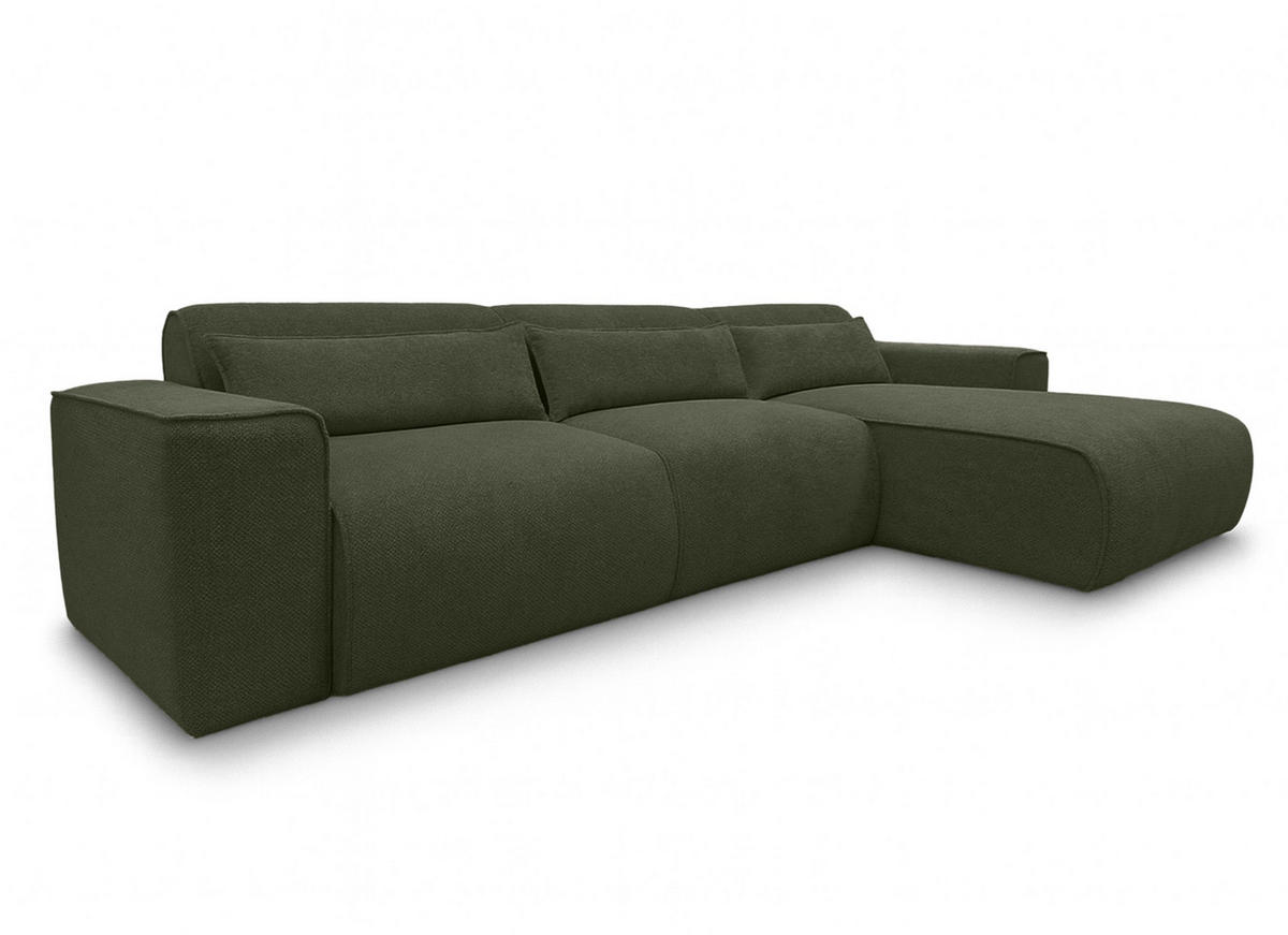 ECKSOFA L Form Ruyam Grün 310/165/78 cm – Schlaffunktion Rechts - Schwarz/Grün, Kunststoff/Textil (310/170cm) - AX Living