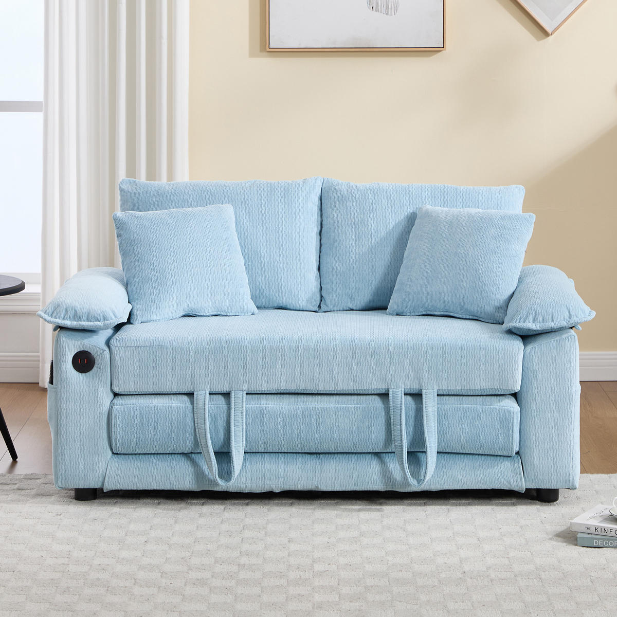 SCHLAFSOFA DE-34980 3-in-1 mit Ausziehbett Blau - Blau, Metall (66/80/135cm) - ComfortXL