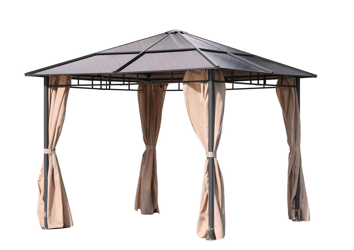 PAVILLON Kiel Alu/Stahl Grau Polyester Gartenpavillon Gartenlaube - Grau, Kunststoff (295/275/295cm) - DELUKE