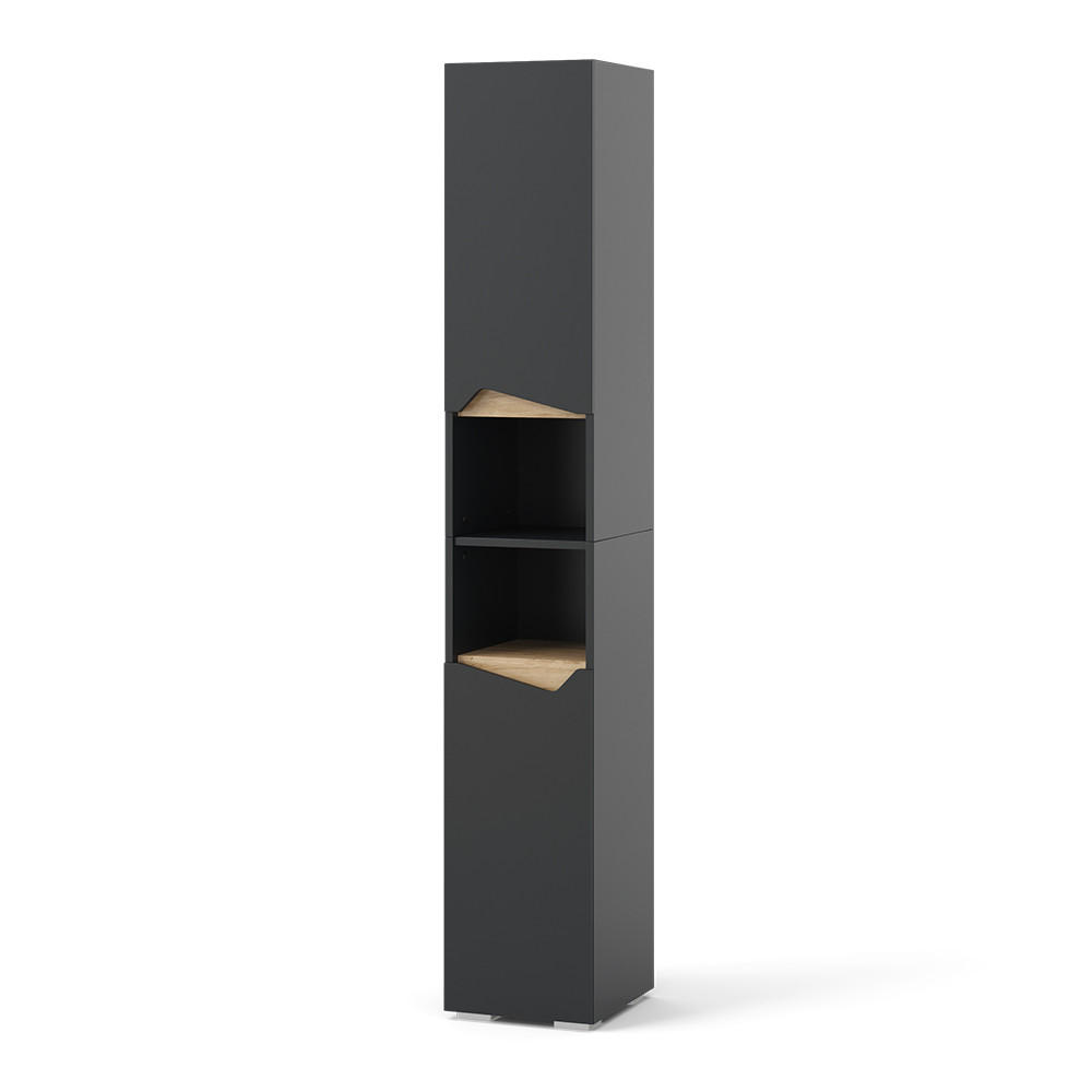 BADSCHRANK Marelle Anthrazit 30 x 180 cm mit Türen und offenen Fächern - Anthrazit, Holzwerkstoff (30/180/35cm) - Vicco