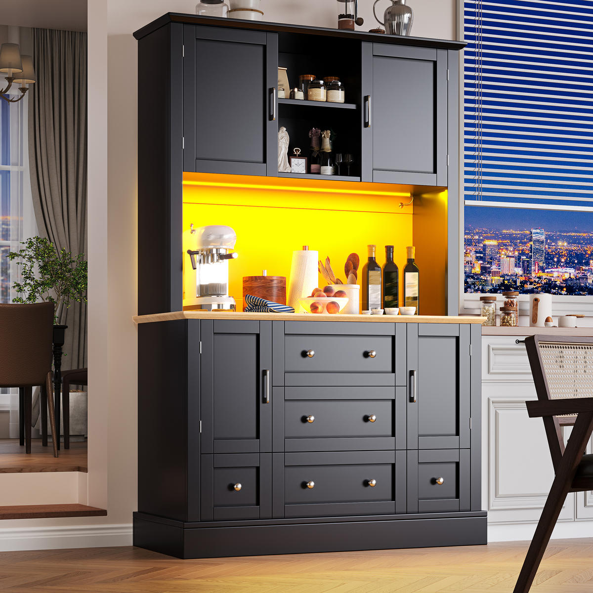 BUFFETSCHRANK Schwarz 115/40/180 cm - Schwarz, Holz (115/180/40cm) - PANGIVO