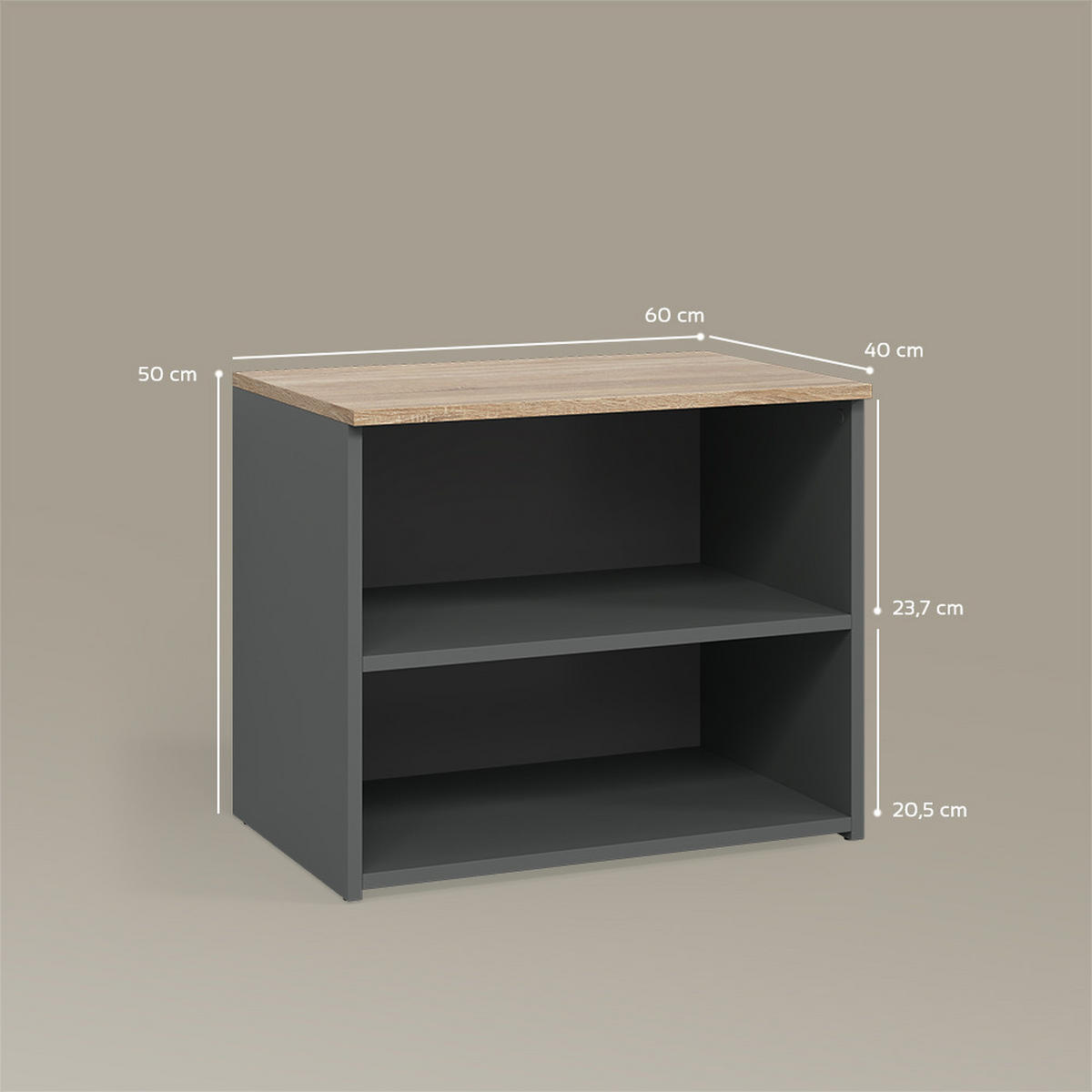 LOWBOARD Piave Anthrazit/Sonoma 60 x 50 cm mit 2 Fächern - Anthrazit/Sonoma Eiche, Holzwerkstoff (60/50/40cm) - Livinity®