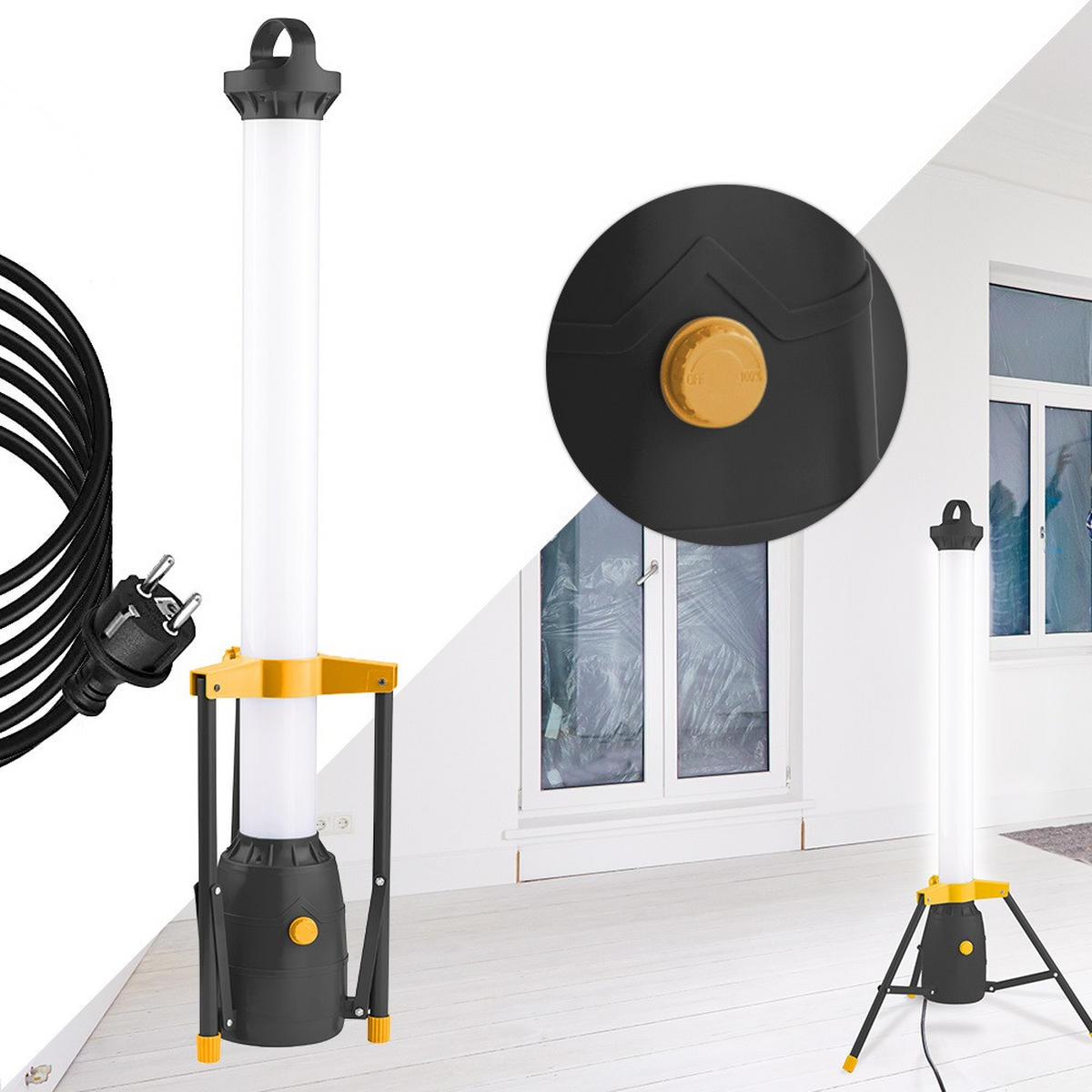 LED-TURM-BAUSTRAHLER - 360° Lichtauslass für Innen- und Außenbereich, dimmbar, 110cm hoch, 2er-Set - Gelb/Schwarz, Kunststoff (57/57/123cm) - Northpoint