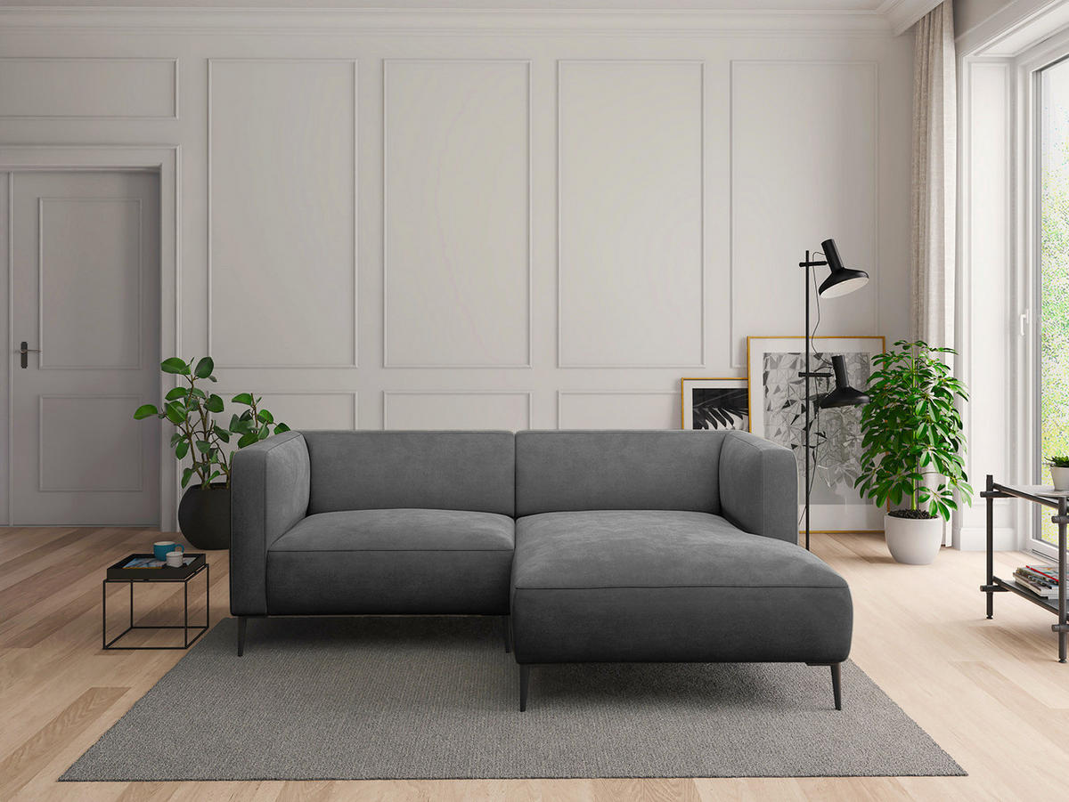 1,5-SITZER ECKSOFA mit Longchair - Schwarz/Grau, Textil/Metall (211/148cm) - home24