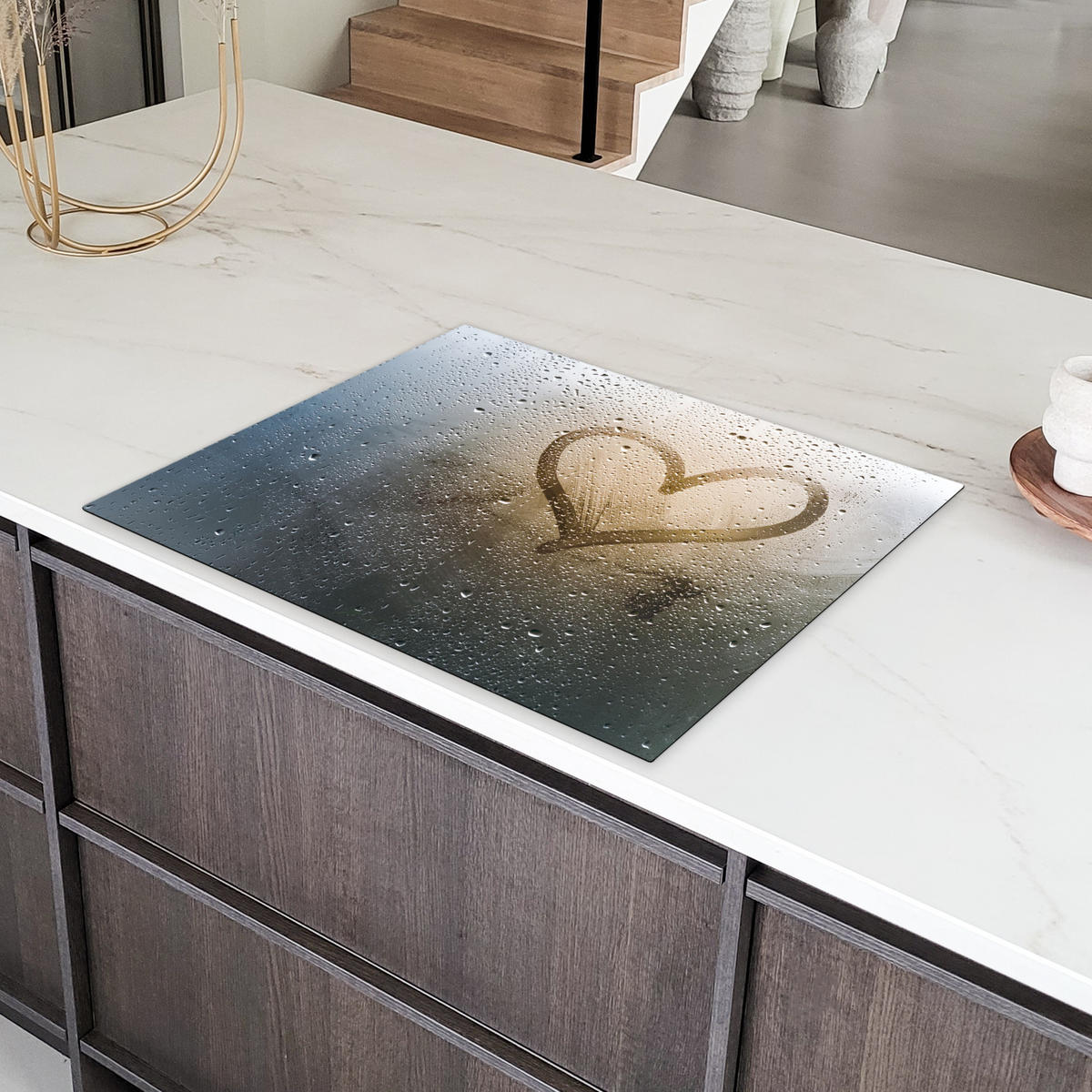 HERDABDECKPLATTE Herz - Kondenswasser - Wasser - 3D Induktionsmatte 77x59 cm - Grau, Kunststoff (77/59/0.2cm) - MuchoWow