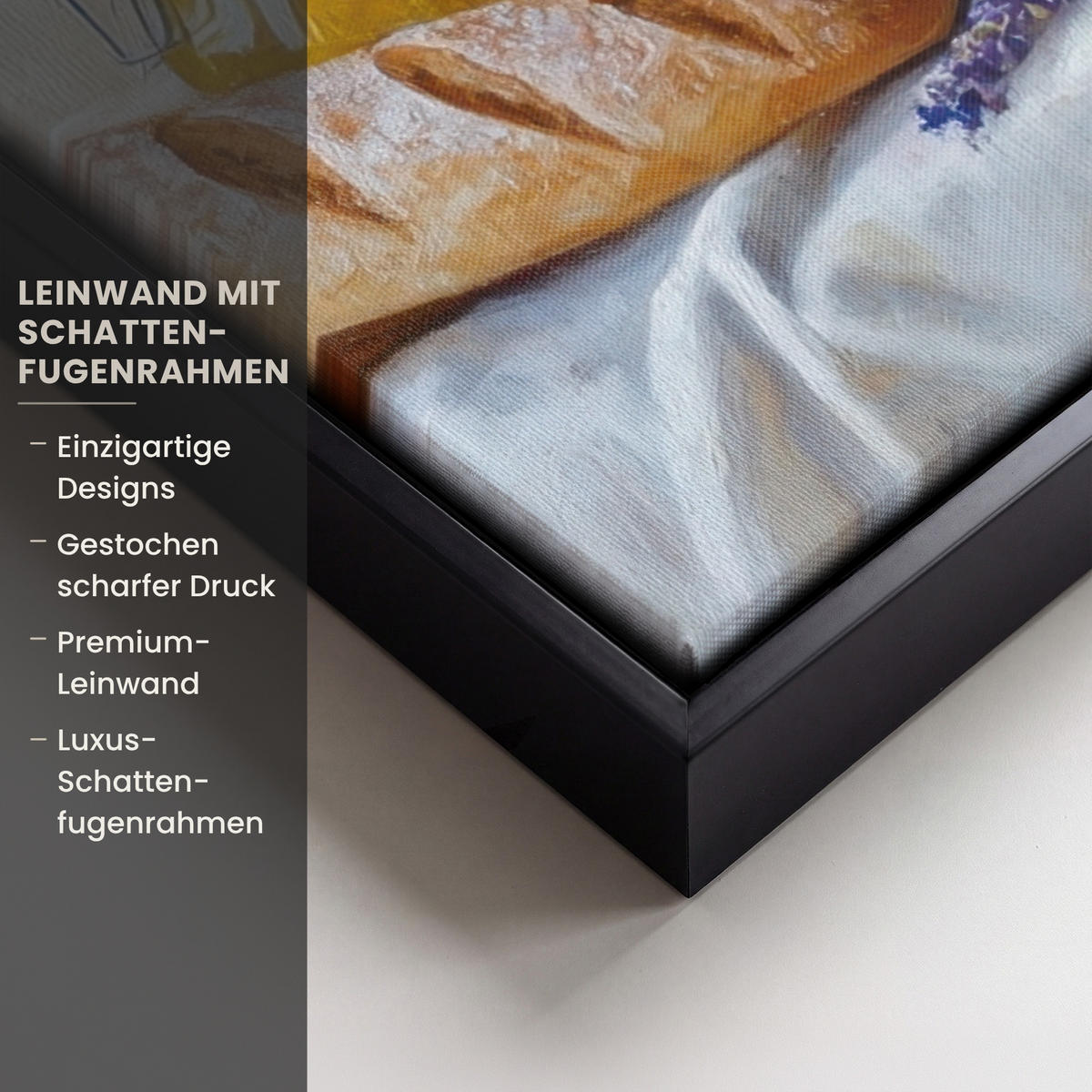 LEINWAND Bilder mit Rahmen - Lavendel - Brot - Stilleben - 70x100 - Flieder, Textil (70/100cm) - MuchoWow