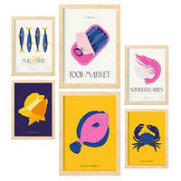POSTER Set Mit 6 Lebensmittel Und Ernährungs Meeresfrüchte Natur Und Botanikdrucke Für Innenarchitektur A3 & A4 Rahmen Aus Hellem Holz - Beige, Papier (29/3cm) - Nacnic