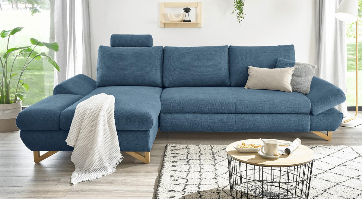 ECKSOFA blau Struktur-Stoff, Wohnzimmer Sofa - Blau, Holz/Textil (166/284cm) - Furn.Design