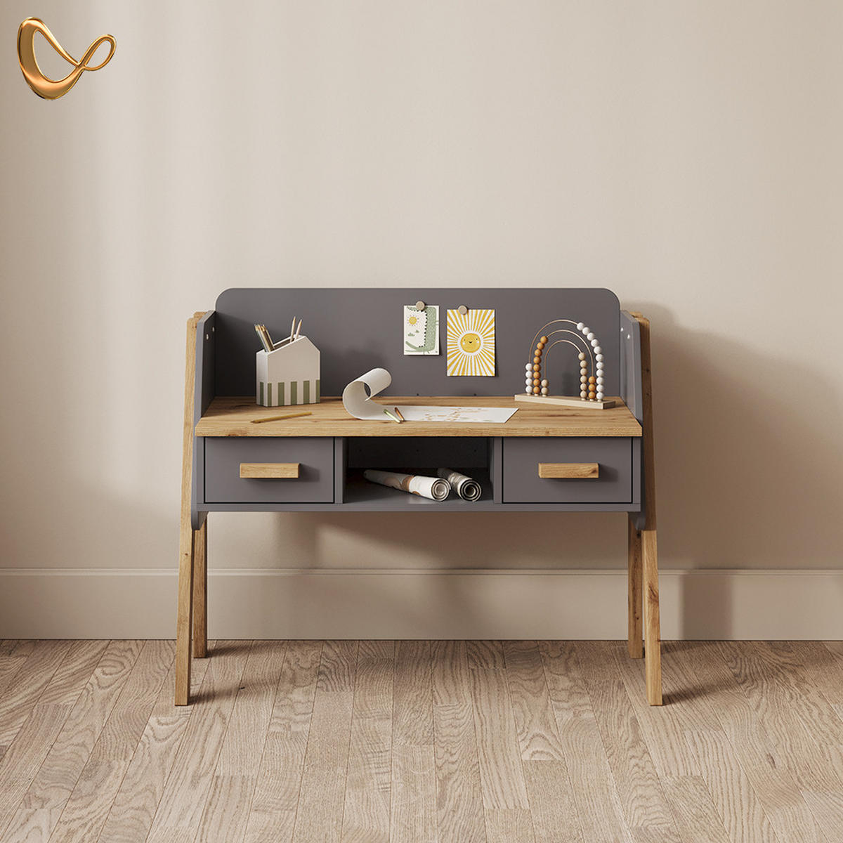 SCHREIBTISCH Mailo Cashmere/Artisan 97 x 80 cm - Kaschmir/Eiche Artisan, Holzwerkstoff (51/97/80cm) - Livinity®