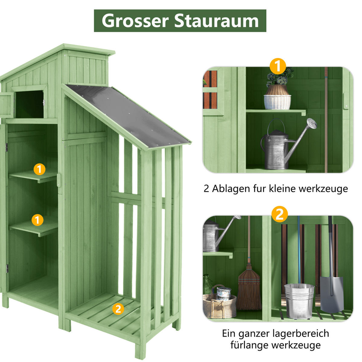 GARTENSCHRANK aus Massivholz 124x46x174cm Grün mit 2 Regalen - Grün, Holz (46/174/124cm) - Modfu