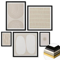 WANDBILDER 5er-Set - 50x50 cm & 20x30 cm & 40x60 cm Schwarzer Rahmen - Abstrakte Boho-Musterformen - Schwarz, Kunststoff (40/60cm) - ArtPrintCave