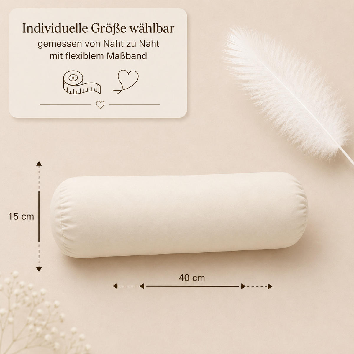 FEDERKISSEN Nackenrolle 15/40 cm Baumwolle - Creme, Textil (15/40cm) - TiborTex