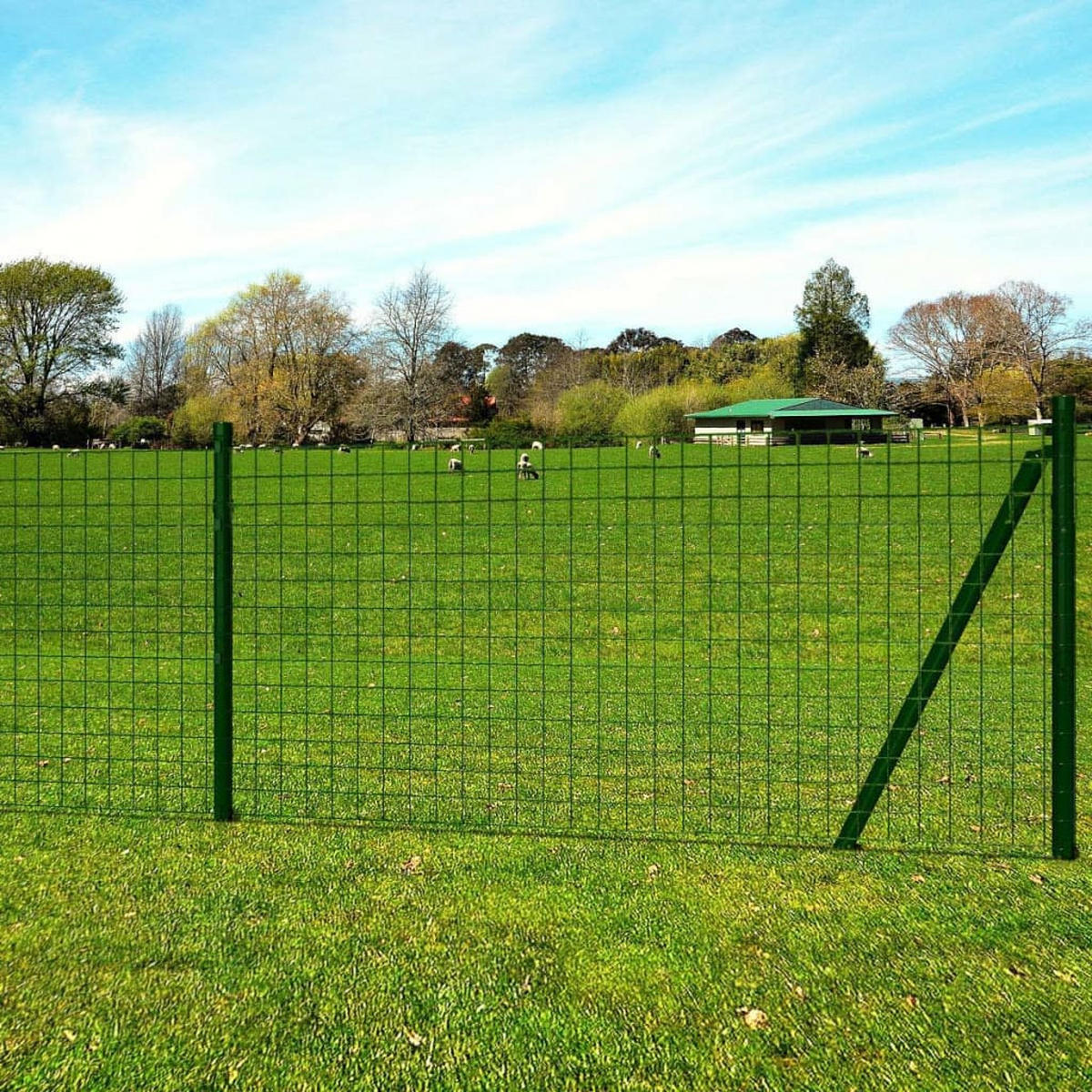 GARTENZAUN, Eurozaun-Set mit Erdspießen, 25/1 m, aus Stahl, Grün - Grün, Metall (2500/100cm) - vidaXL