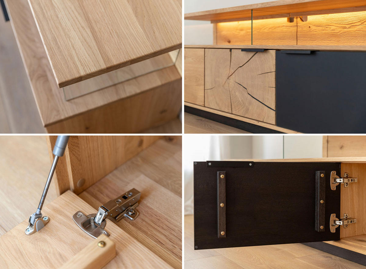 WOHNWAND Tirano 2er-Set Eiche Natur / Schwarz / Hirnholz - Eichefarben/Multicolor, Holz/Metall (354/84/39cm) - Feldmann-Wohnen