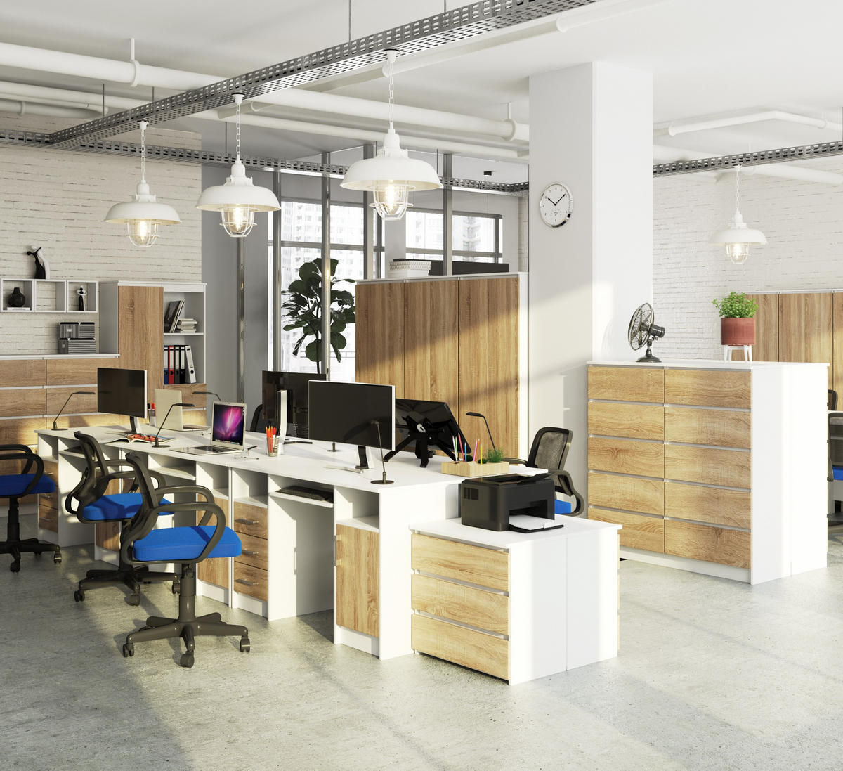 SCHREIBTISCH Weiß, Sonoma Eiche 124x52x74 cm - Silberfarben/Weiß, Holzwerkstoff/Kunststoff (52/124/74cm) - Akord