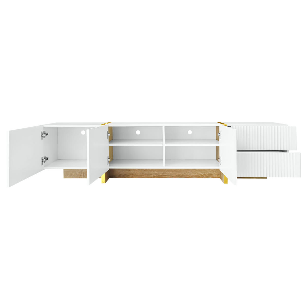 LOWBOARD 190/35/45 cm aus MDF und Spanplatte mit Dämpfungsscharnieren Weiß/Gold - Weiß, Holzwerkstoff (190/45/35cm) - Modenvie